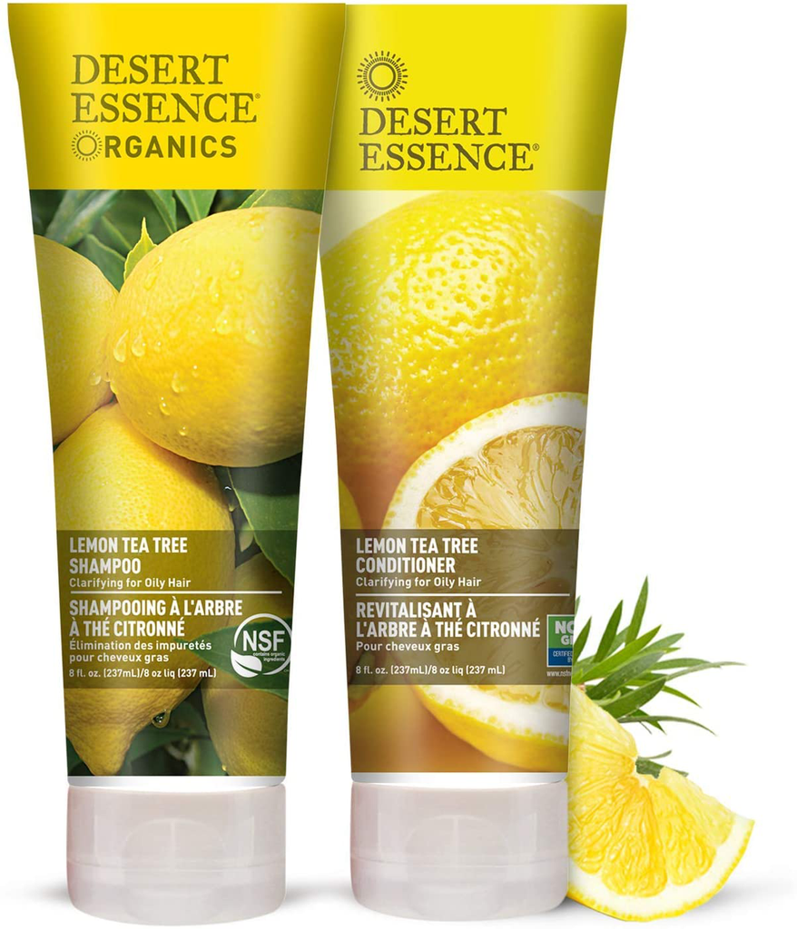 Desert Essence Lemon Tea Tree Shampoo & Conditioner Bundle - 8 Fl Ounce - Clarifying for Oily Hair - Essential Oils - Strengthen & Protect Hair - Effective Cleansing