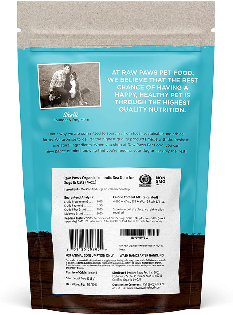 Raw Paws Pet Organic Sea Kelp for Dogs & Cats, 16-oz Seaweed Powder - Icelandic Kelp Supplements for Dogs Supports Thyroid Function - Dried Ocean Kelp for Dogs