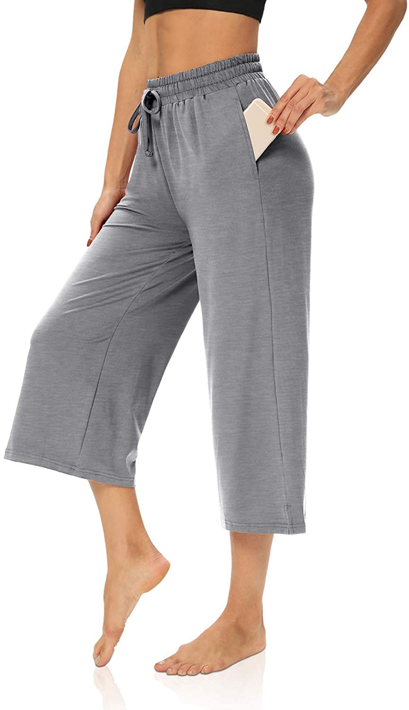 DIBAOLONG Womens Capri Pants Loose Yoga Pants Wide Leg Drawstring Comfy Lounge Pajama Capris Sweatpants with Pockets