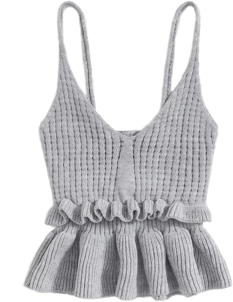SweatyRocks Womens Ribbed Knit Crop Sleeveless V-Neck Sweater Vest Crop Tank  Top