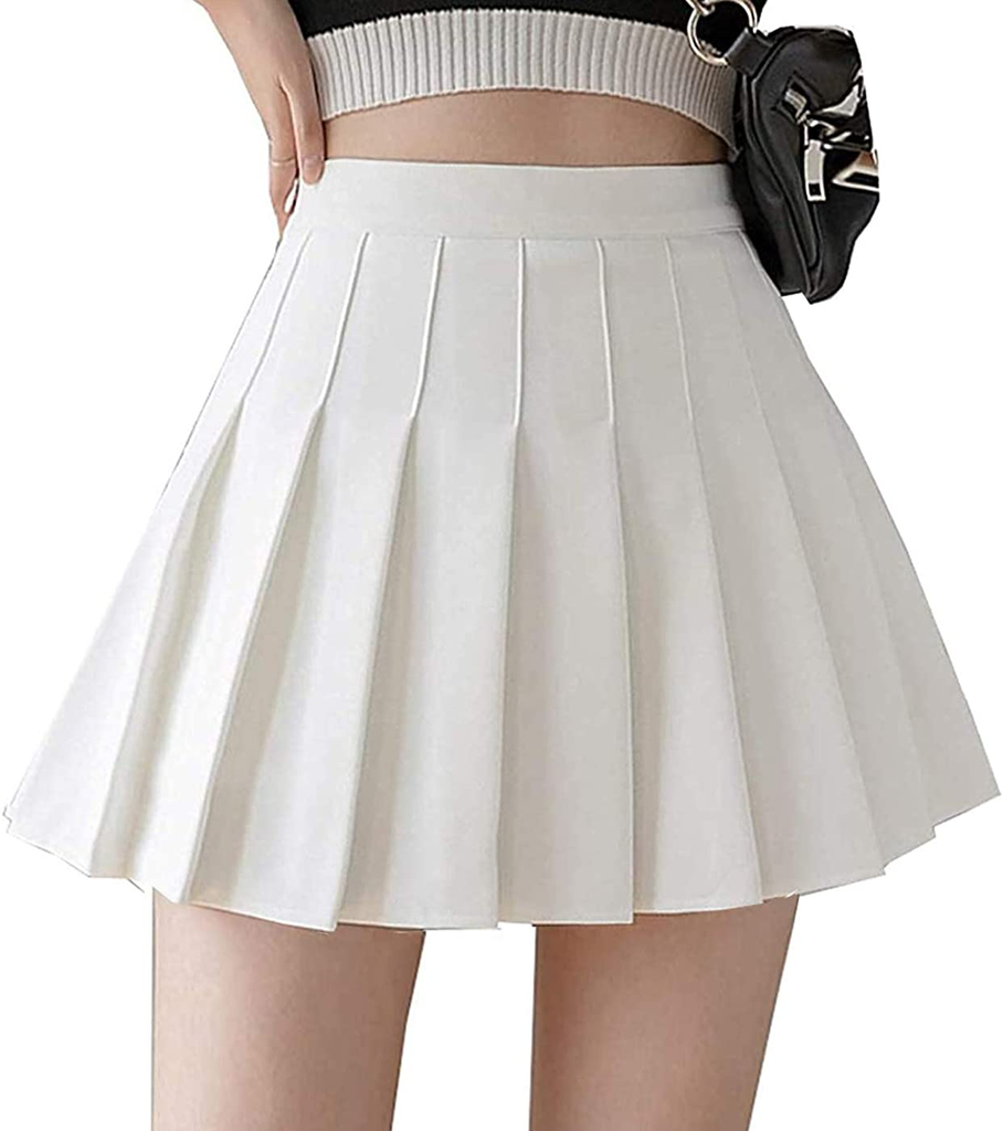 Girls Women High Waisted Pleated Skirt Plain Plaid A-line Mini Skirt Skater Tennis School Uniform Skirts Lining Shorts