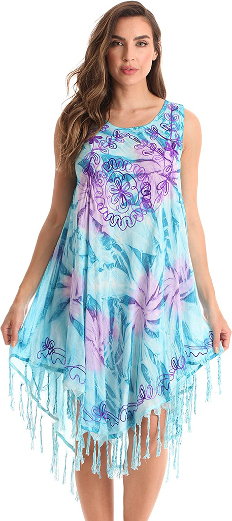 Women's Ombre Tie Dye Summer Dress with Floral Painted Design