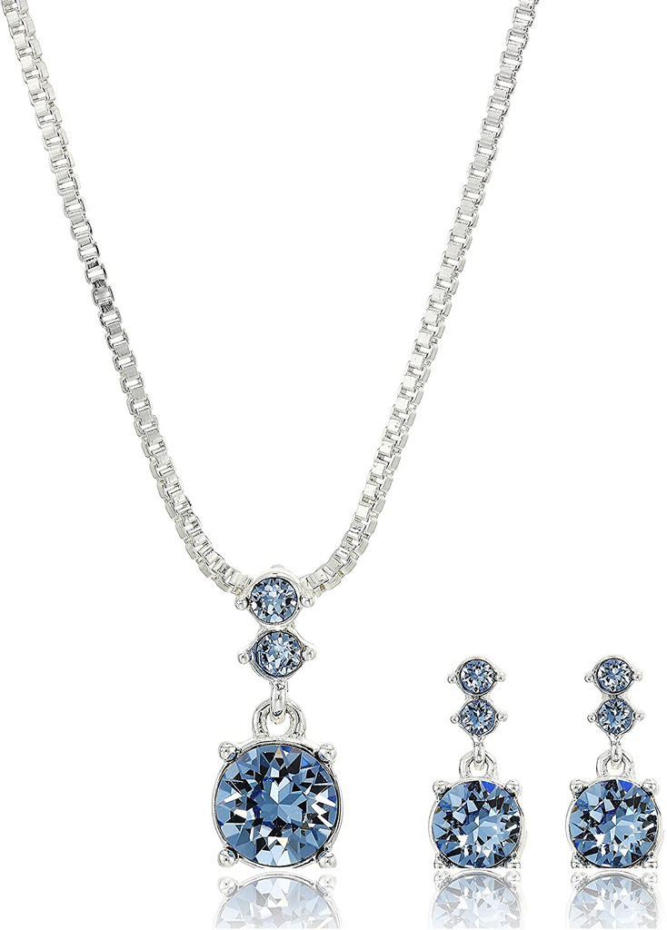 NINE WEST Women'S Boxed Necklace/Pierced Earrings Set, Silver/Blue, One Size