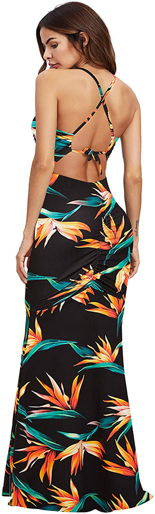 SheIn Women's Strappy Backless Summer Evening Party Maxi Dress