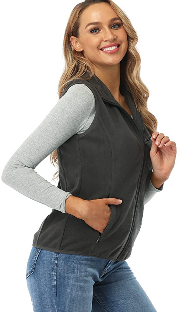 Fuinloth Women's Fleece Vest, Polar Soft Sleeveless Classic Fit with Zip up Pockets