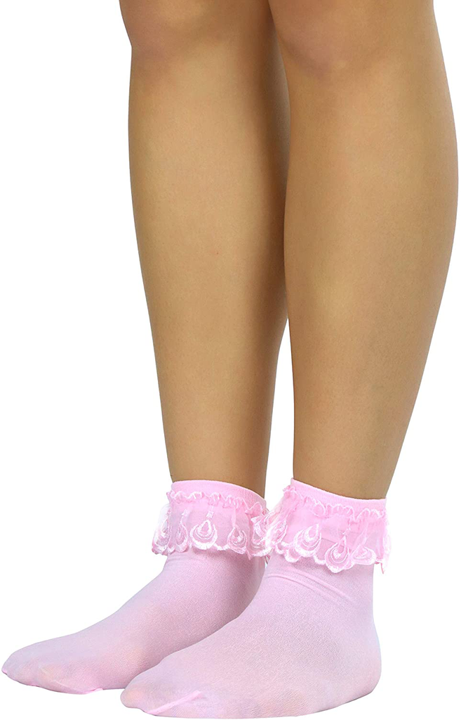 ToBeInStyle Women’s Beautiful Lace Ruffle Top Opaque Anklet Socks