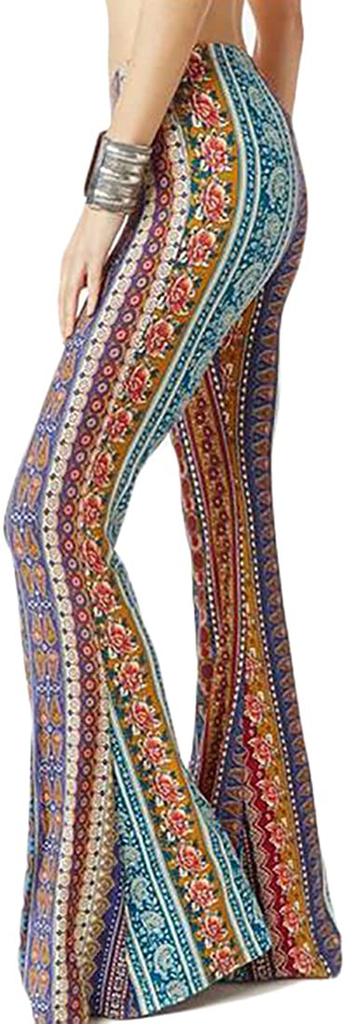 WSPLYSPJY Women's Print Stretch Bell Bottom Flare Palazzo Pants Trousers