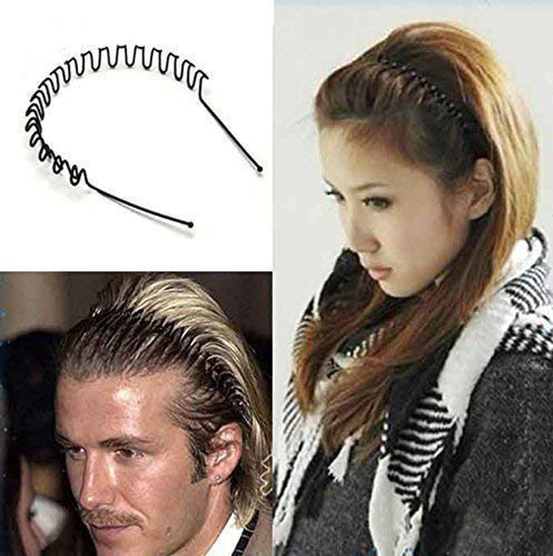Metal Hair Bands for Men Women'S Headbands Beauty Care, Unisex Black Wavy Spring Sports for Men'S Hair Band Hoop Clips Women Accessories Simple Elastic Non Slip Wide Headwear Bandeau Outdoors (1 Pack)