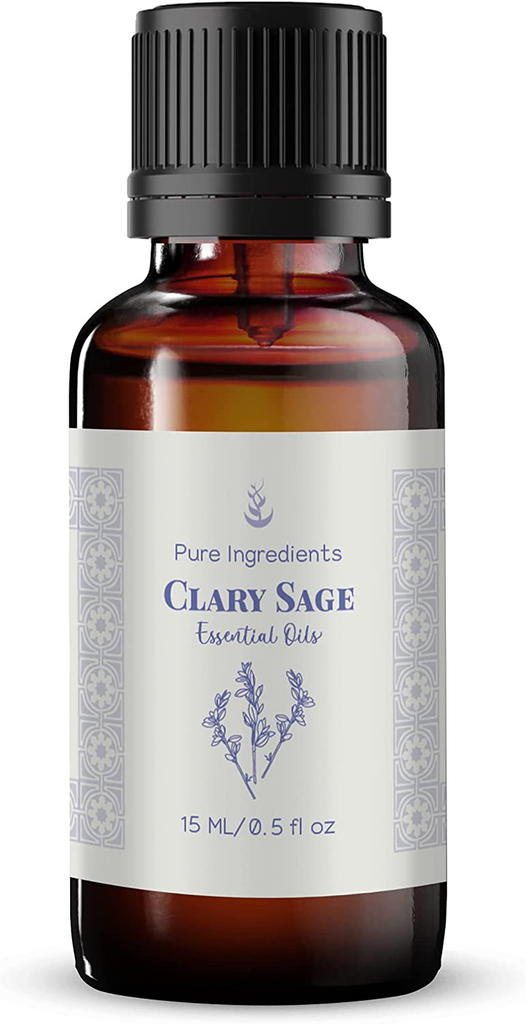 Clary Sage Essential Oil (15 Ml) Convenient Dropper Cap Bottle, Healthy Hair, Skin, Restful Sleep, Woody, Earthy, Herbal Aroma*