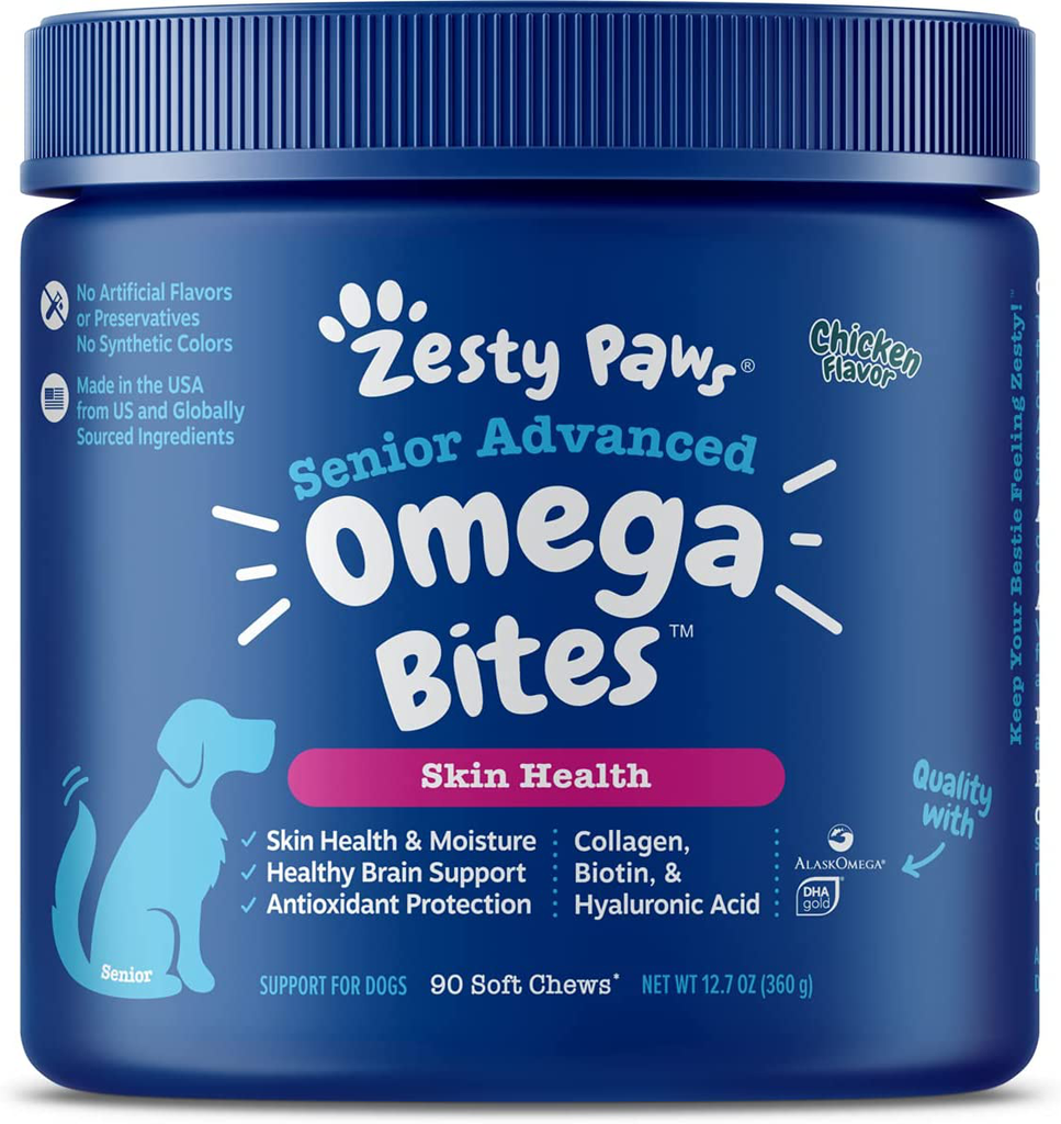 Omega 3 Alaskan Fish Oil Chew Treats for Dogs with AlaskOmega for EPA & DHA Fatty Acid, Itch Free Skin - Hip & Joint Support + Heart & Brain Health