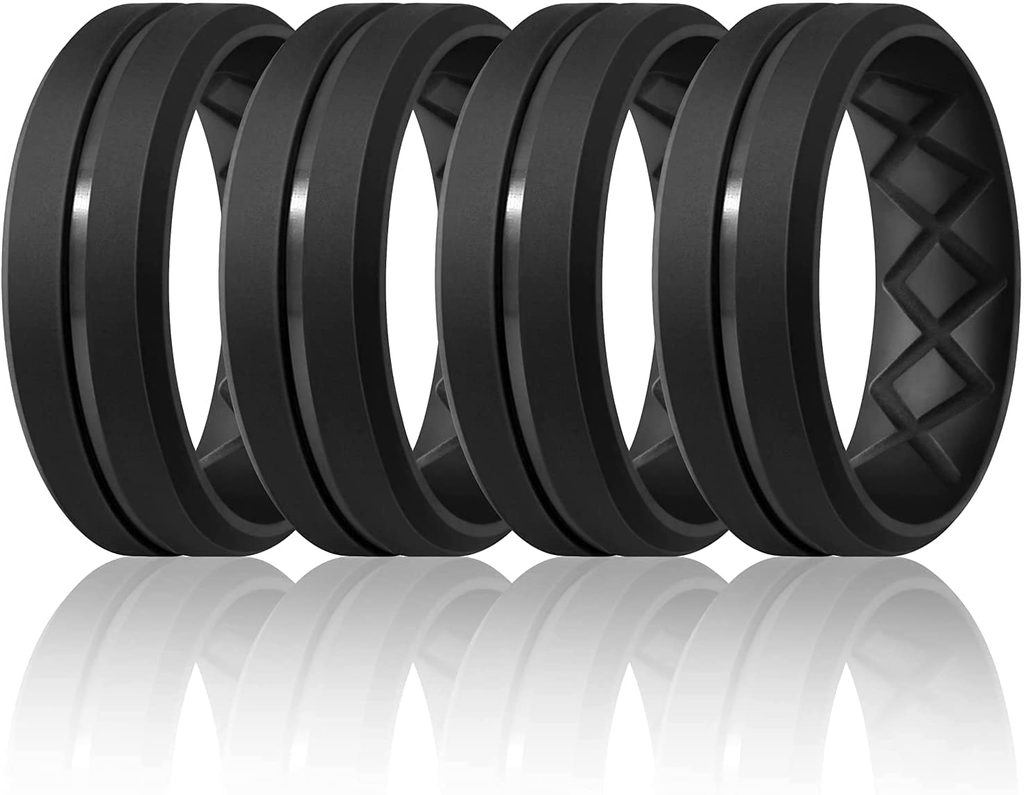 Men's 6 Pack Silicone Ergonomic Breathable Wedding Bands 