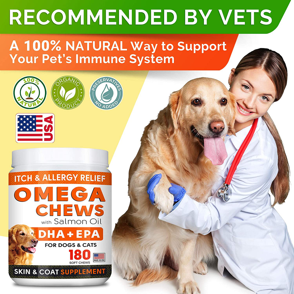 Fish Oil Omega 3 Treats for Dogs - Allergy Relief - Joint Health - Itch Relief, Shedding - Skin and Coat Supplement