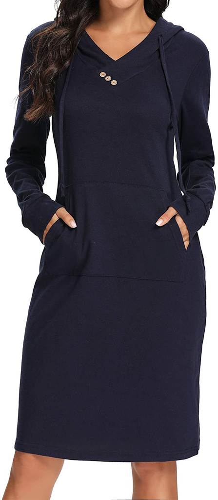 Kimmery Womens Hoodie Dresses Buttons Kangaroo Pocket Casual Sweatshirt for Fall