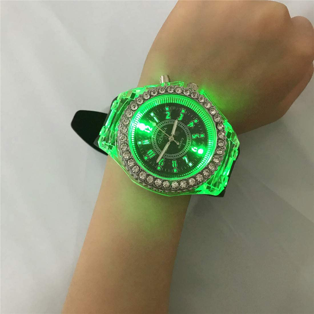 CdyBox Silicone Bling Watch LED Luminous Colorful Lights Sport Watches Girls Boys Wristwatch