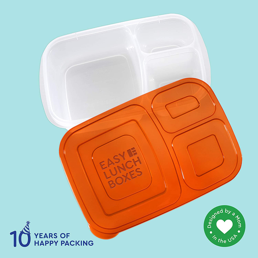 EasyLunchboxes - Bento Lunch Boxes - Reusable 3-Compartment Food Containers for School, Work, and Travel, Set of 4, Brights