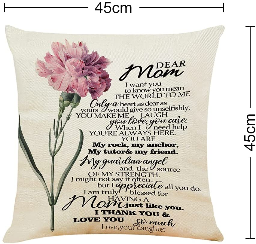Mom Pillow Cover with Saying & Carnation