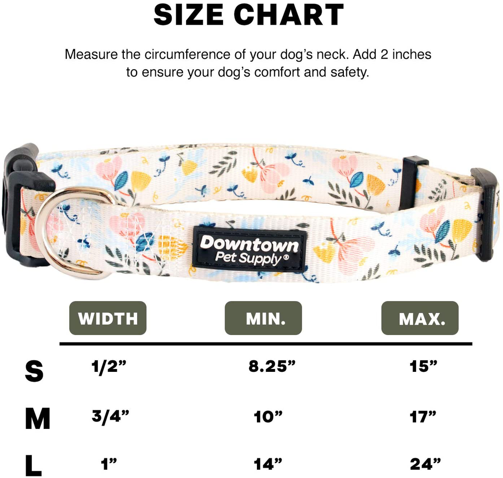 Downtown Pet Supply Best Cute and Fancy Printed Pattern, Soft Pet Dog and Puppy Collars for Small, Medium, and Large Dogs Collar (Floral, Large)