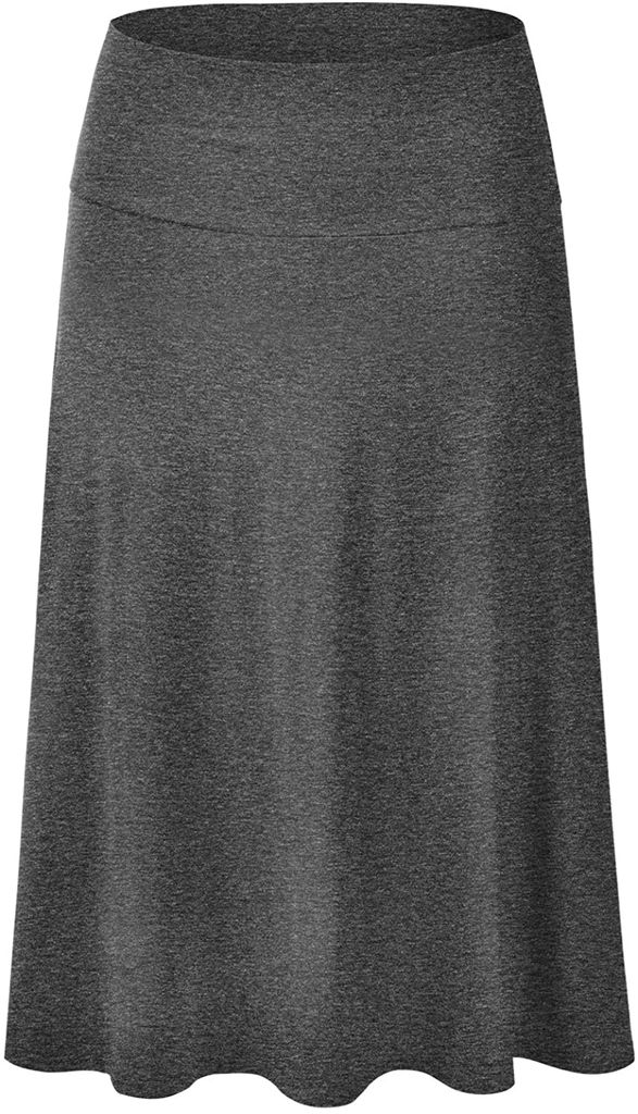 EIMIN Women's Solid Flared Lightweight Elastic Waist Classic Midi Skirt (S-3XL)