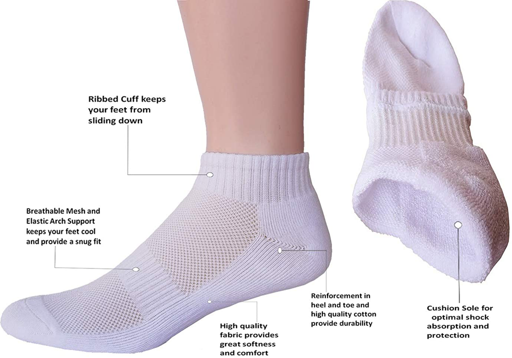 Women's Moisture Wicking Athletic Low Cut Ankle Quarter Cushion Socks