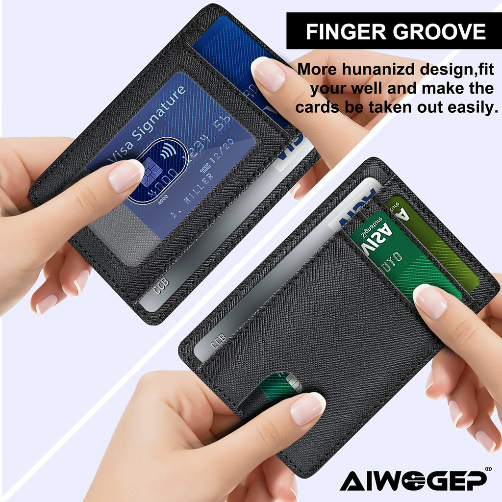 AIWOGEP Men's wallet, ultra-thin leather wallet, portable 8 card holder, simple slim wallet, gift for men/women, with gift box (Cross pattern)