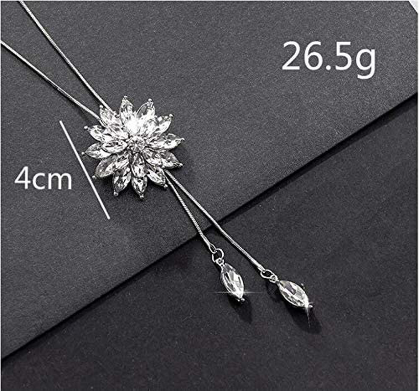 Cathercing Rhinestone Lotus Floral Pendant Long Necklace for Women Sweater Chain Statement Necklace Choker Adjustable Elegant Jewelry Accessories Dressy Collocation Winter Evening Party Wedding