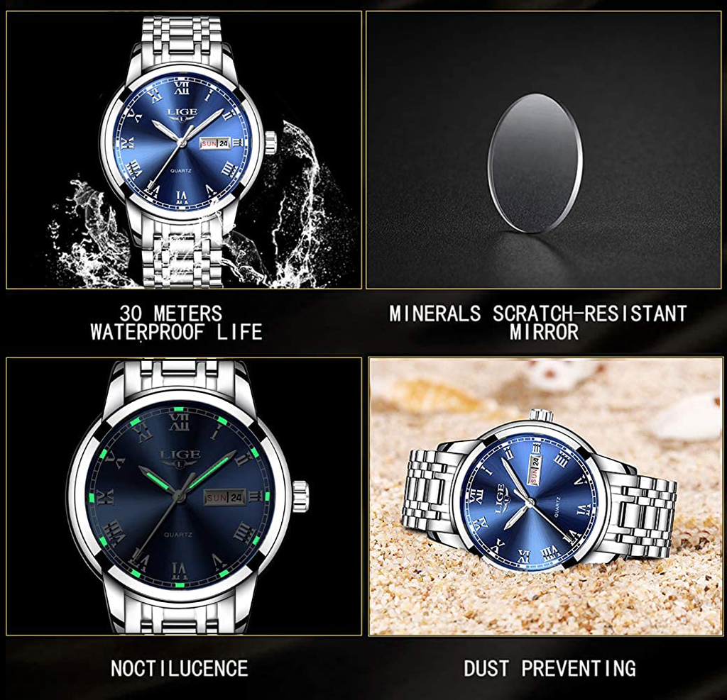 Men's Stainless Steel Analogue Quartz Watch Gents Luxury Business Dress Wrist Watch for Men