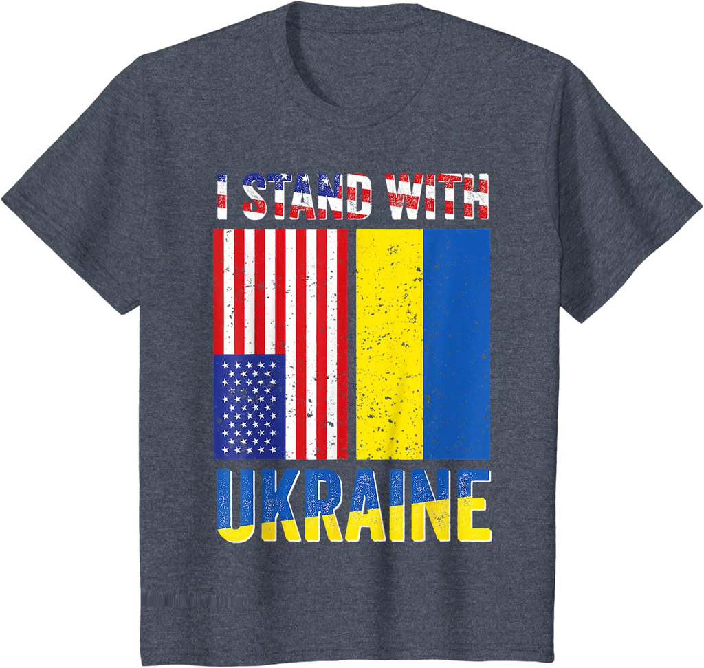 Ukraine I Stand with Ukraine Ukrainian & US Flag T-Shirt