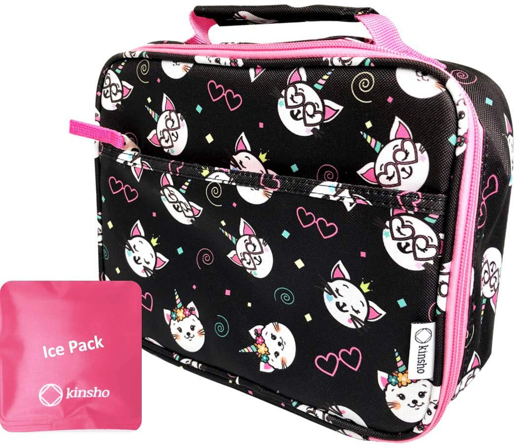 Unicorn Cat Lunch Box with Ice Pack for Girls, Insulated Bag, Elementary School Kindergarten, Baby Daycare, Cute Container Boxes for Small Girl Kids Snacks Lunches Fits Kinsho Bento, Caticorn Unicorns