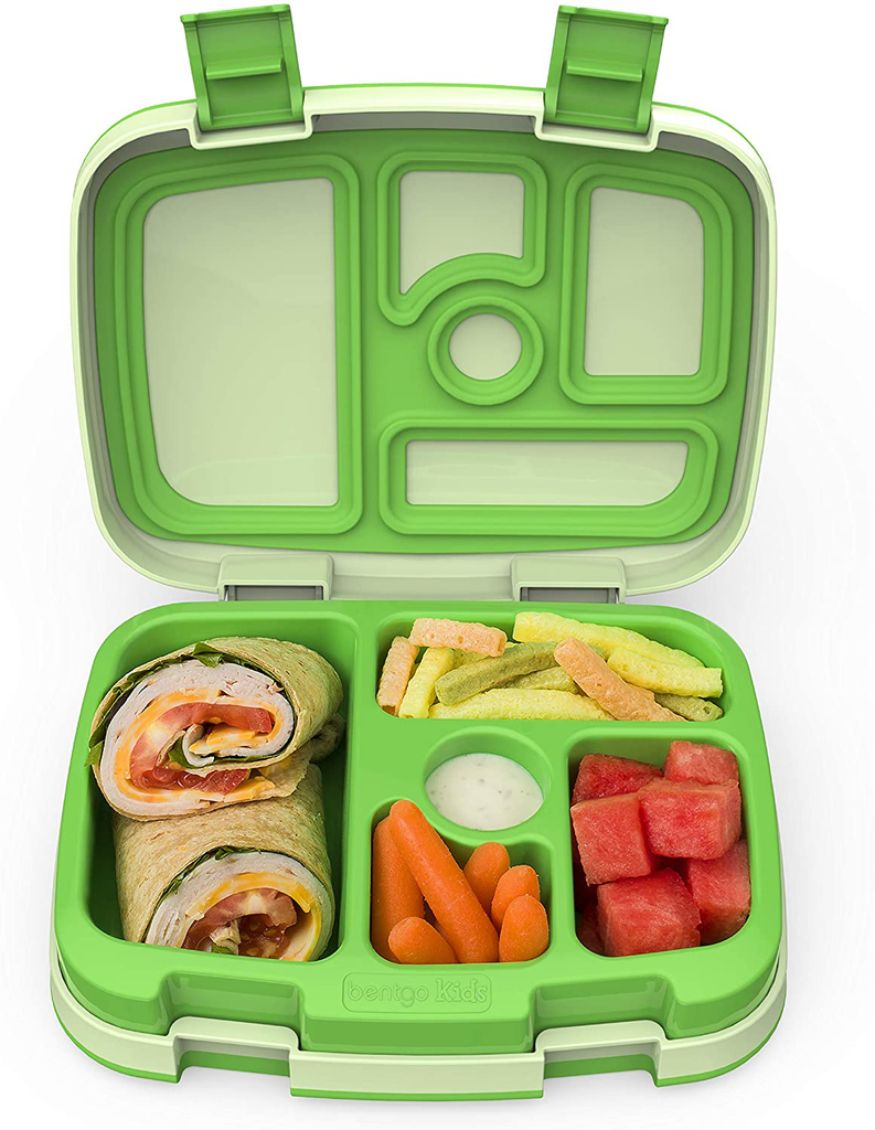 Bentgo Kids Children’s Lunch Box - Leak-Proof, 5-Compartment Bento-Style Kids Lunch Box - Ideal Portion Sizes for Ages 3 to 7 - BPA-Free, Dishwasher Safe, Food-Safe Materials (Green)