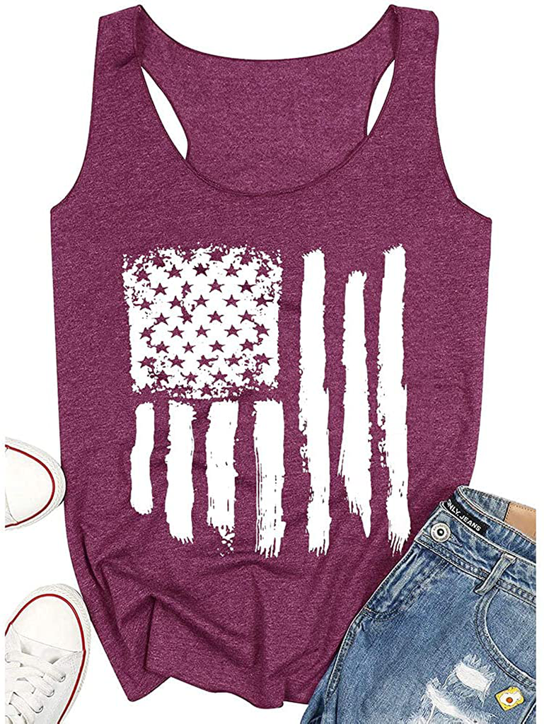 T&Twenties American Flag Tank Top for Women,4th of July Stars Striped Racerback Tees Sleeveless Patriotic USA Flag Vest Tops