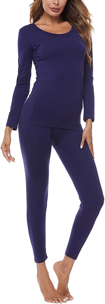 FINWANLO Thermal Underwear for Women Lightweight Long Johns Set Soft Cotton Base Layer Top & Bottom Pajamas