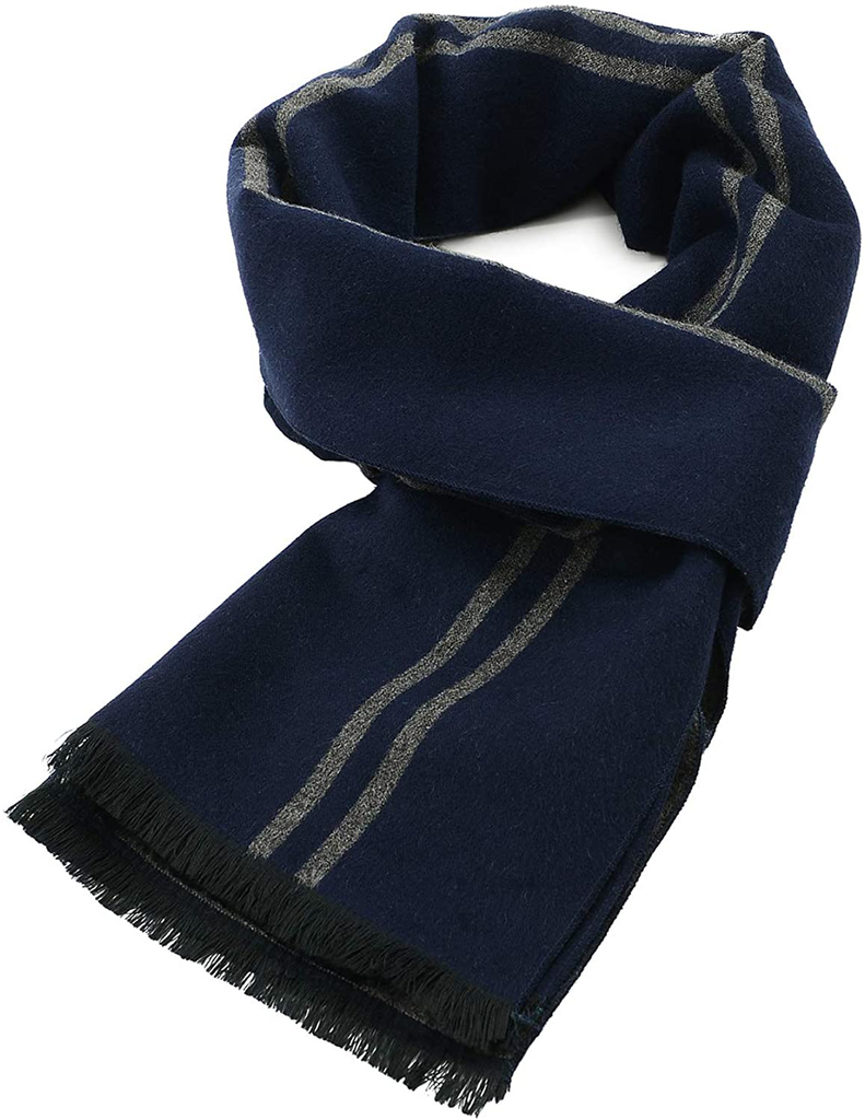 Mens Winter Warm Cashmere Scarf Plaid Tassel Scarf for Men Soft Long Cotton Scarves
