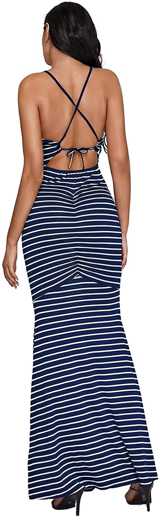 SheIn Women's Strappy Backless Summer Evening Party Maxi Dress