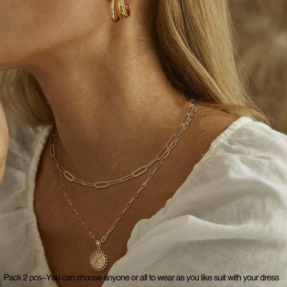 Layered Choker Necklaces for Women, 14K Gold Plated Dainty Layering Paperclip Chain Necklace Simple Adjustable Initial Coin Pendant Necklaces Layered Gold Chain Necklaces for Women Jewelry Gifts