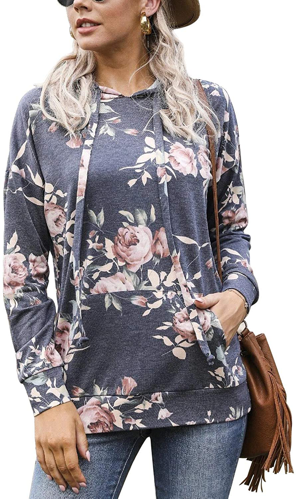 GRECERELLE Women's Floral Long Sleeve Casual Sweatshirts Tunic Tops With Pockets