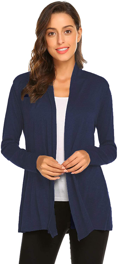Womens Casual Lightweight Long Sleeve Cardigan Soft Drape Open Front Fall Dusters (S-3X)