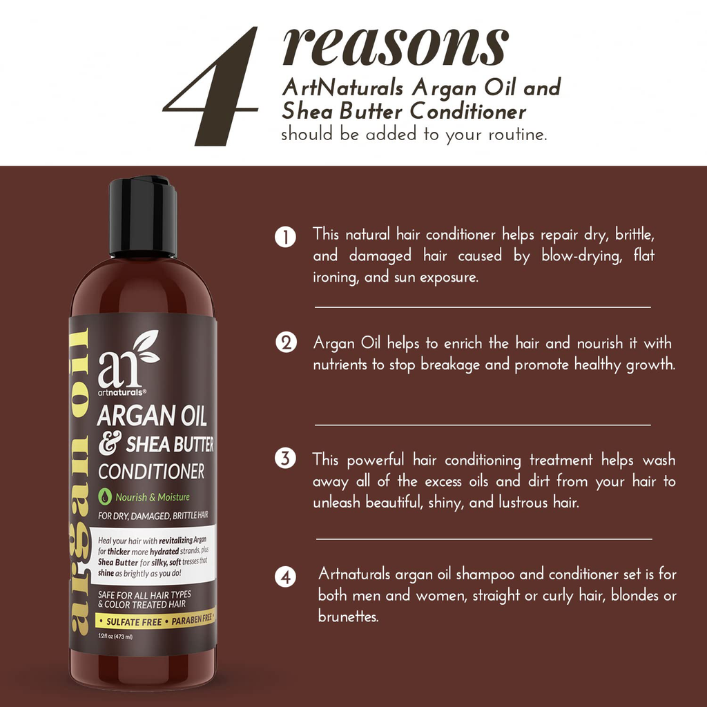 Artnaturals Argan Oil Hair Conditioner - (12 Fl Oz / 355Ml) - Sulfate Free - Treatment for Damaged and Dry Hair - for All Hair Types - Safe for Color Treated Hair