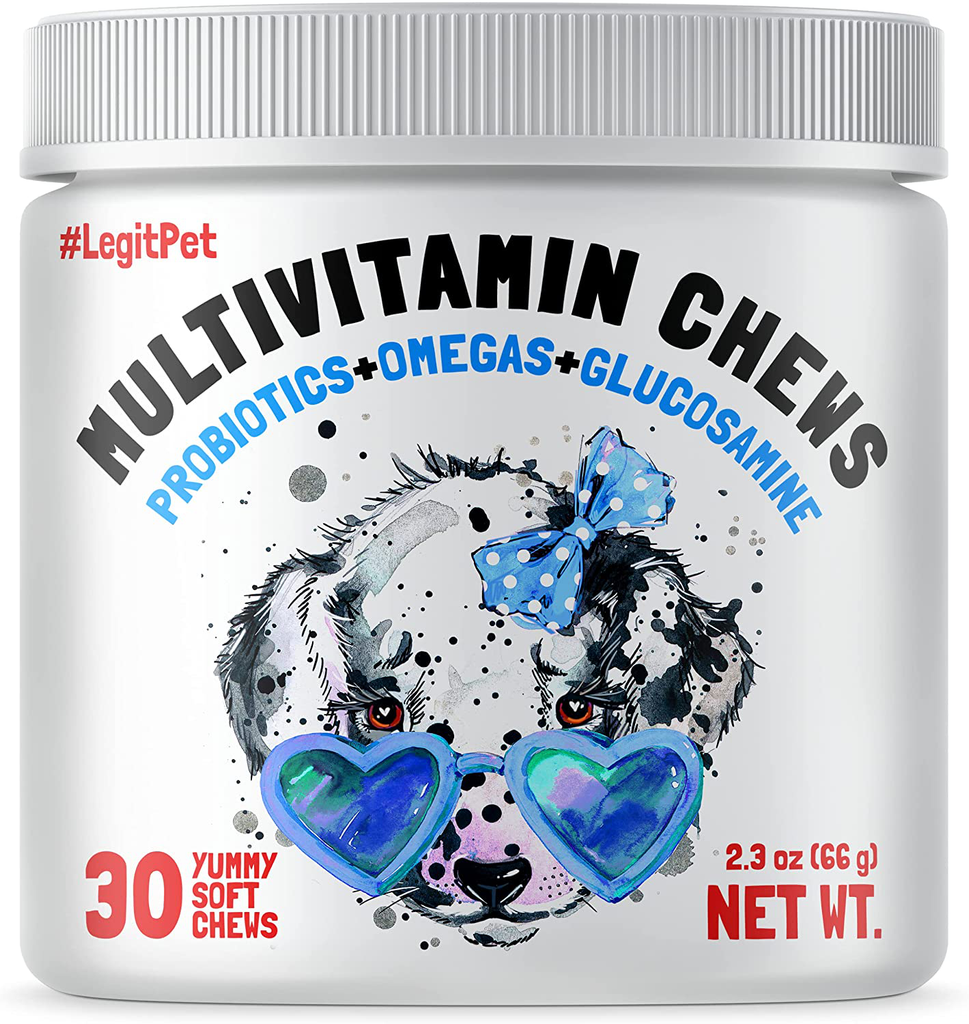 LEGITPET Dog Vitamins - Multivitamins Chews w/Glucosamine Chondroitin, Probiotics Digestive Enzymes and Omegas - Supplement for Overall Health - Joint Support, Immune Health, Skin and Heart Health