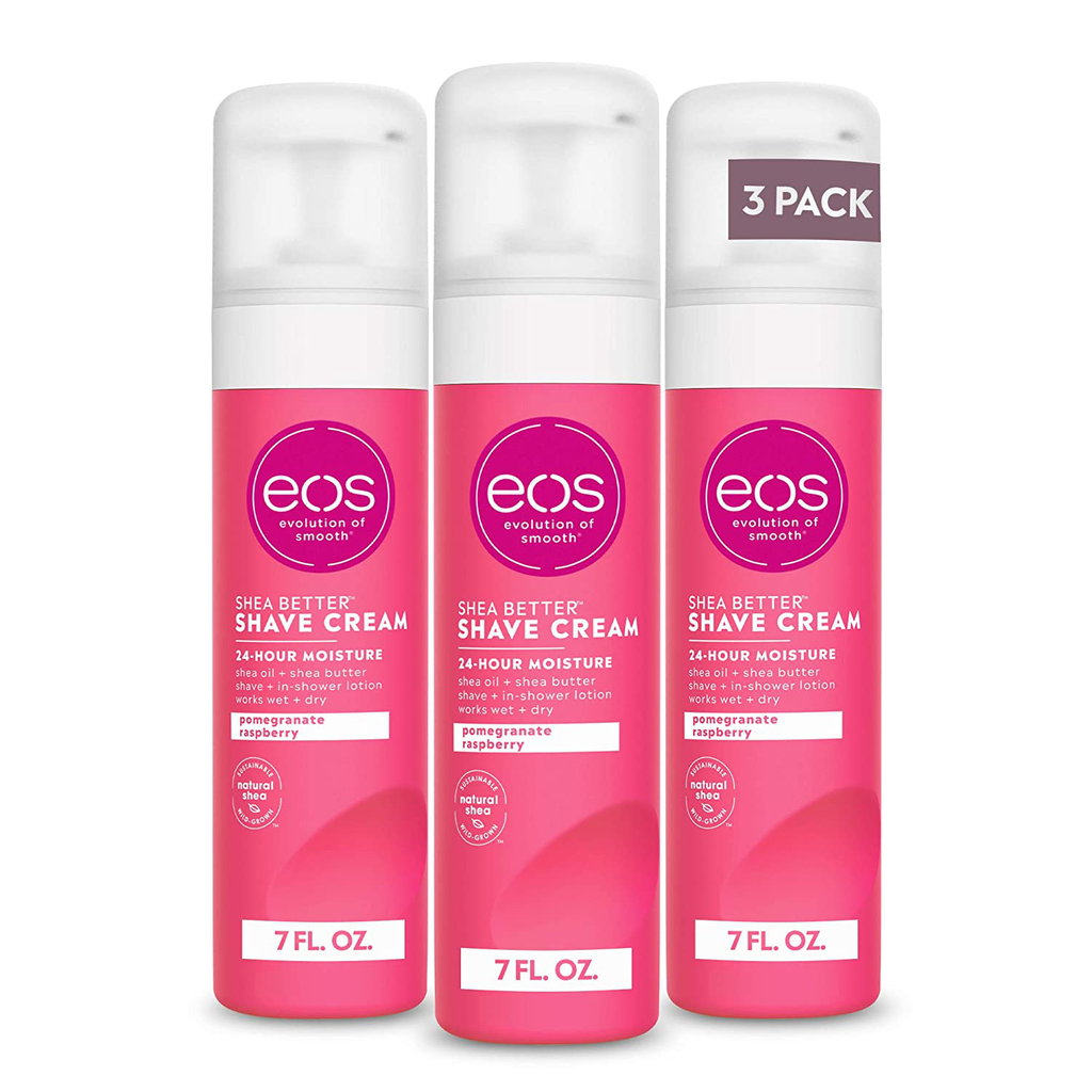 Eos Shea Better Shaving Cream for Women - Pomegranate Raspberry, Shave Cream, Skin Care and Lotion with Shea Butter and Aloe, 24 Hour Hydration, 7 Fl Oz, Pack of 3