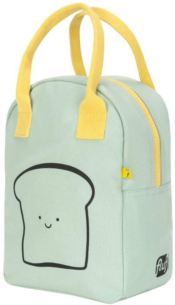 Fluf Zipper Lunch Bag | Organic Cotton Lunch Tote for Men, Women & Kids (Happy Bread Mint)