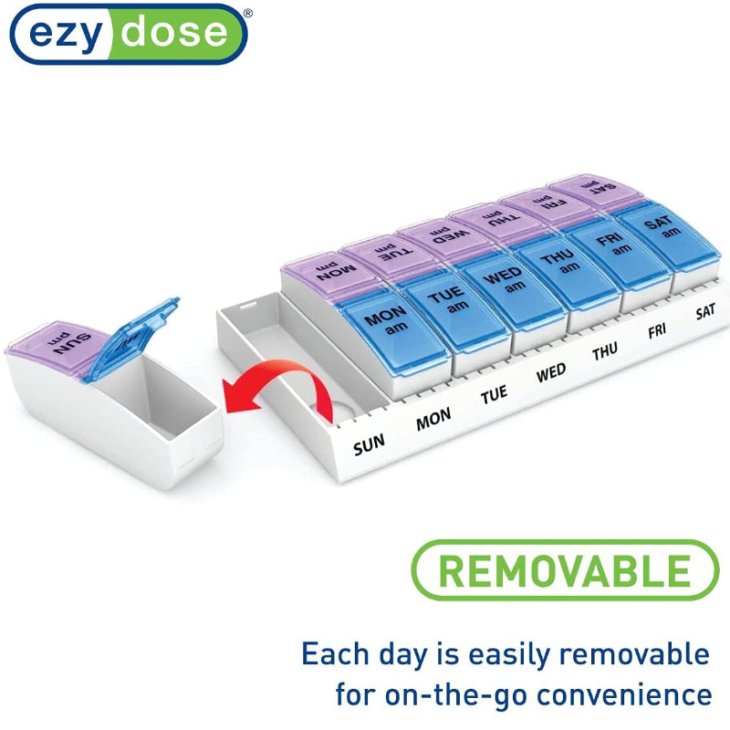 Ezy Dose Weekly AM/PM Travel Pill Organizer and Planner with Removable Compartments