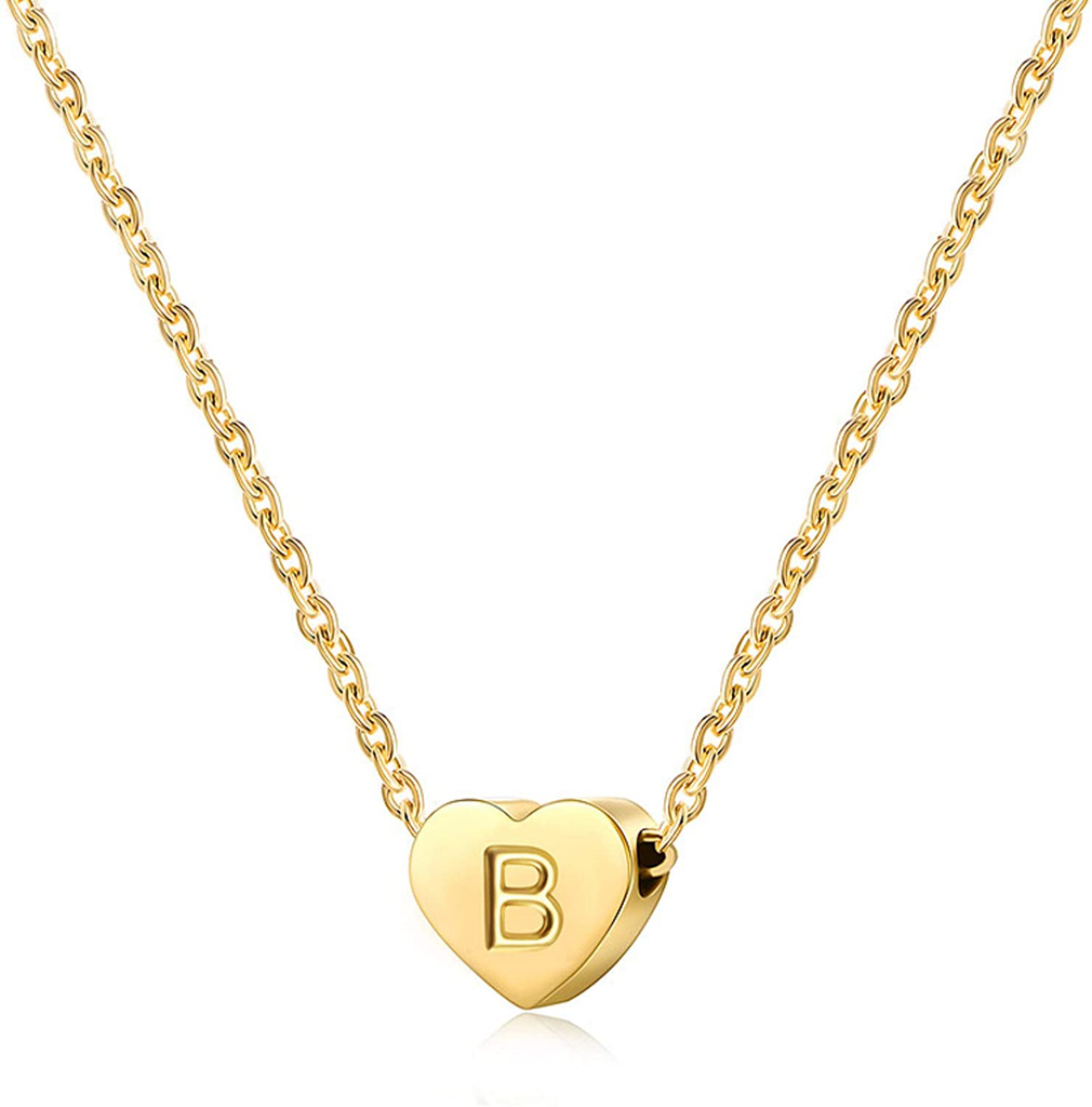 Initials Necklace for Women 26 Letter Mini Gold Heart Pendant Love Name Necklace for Girls