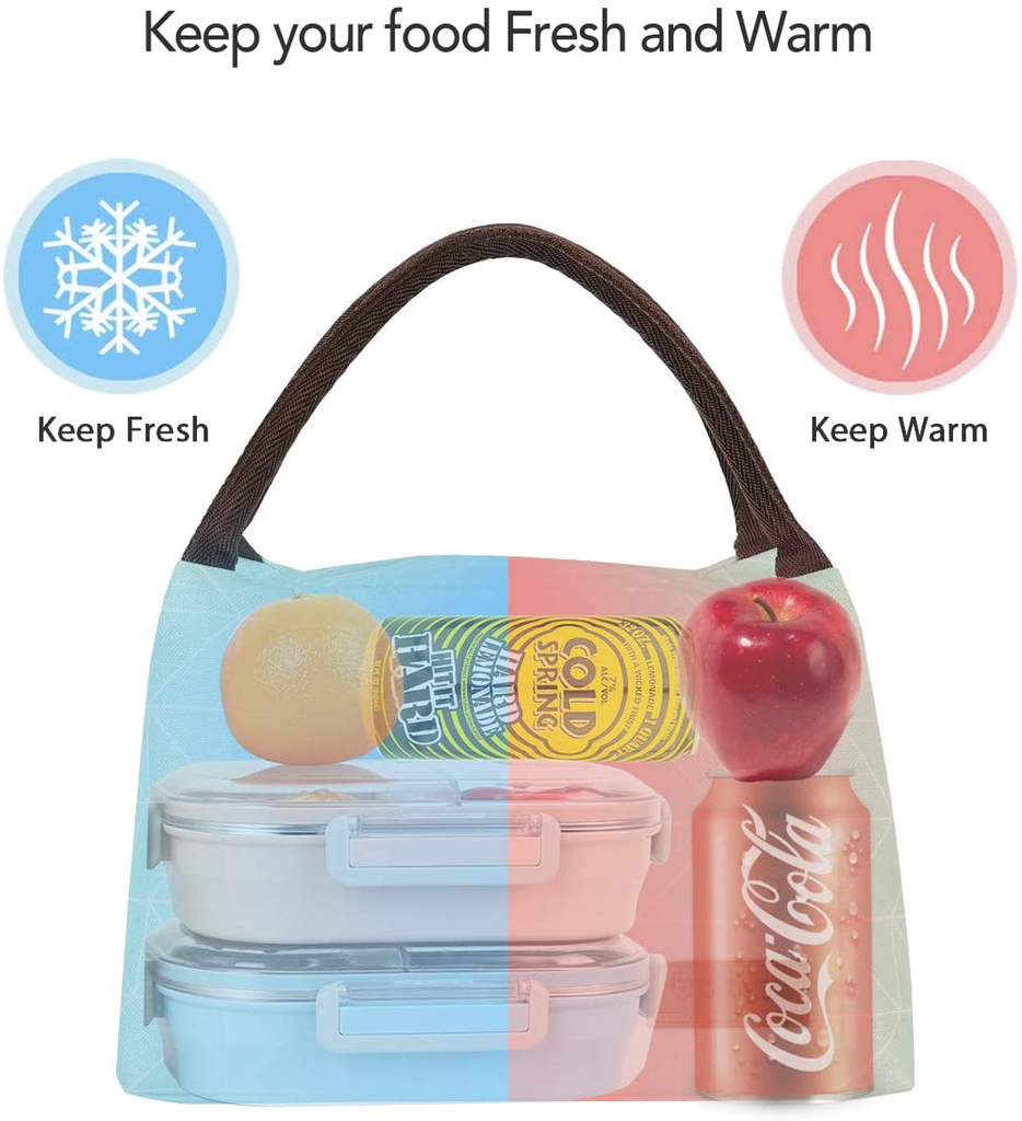 Buringer Reusable Insulated Lunch Bag Cooler Tote Box Meal Prep for Men & Women Work Picnic or Travel （Pink Stripes）