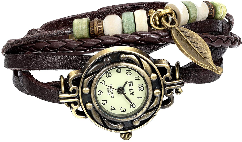 Women's Quartz Bracelet Watch Fashion Weave Wrap around Leather Wrist Watch Classic Bracelet Watch Set
