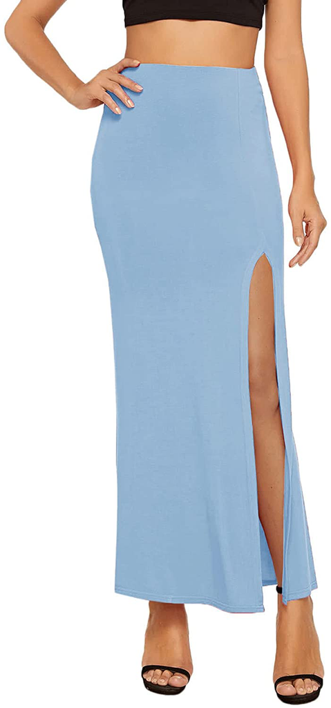Verdusa Women's Solid Color High Waist Side Split Maxi Skirt