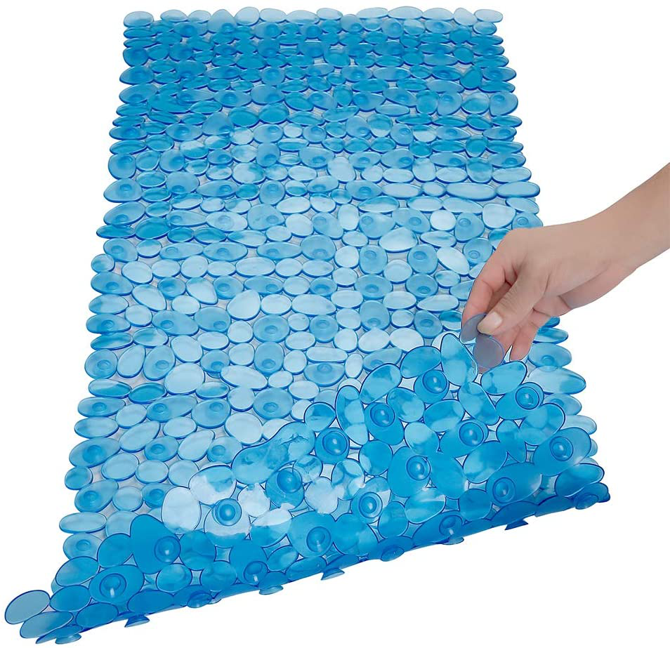 SONGZIMING Pebble Bath Mat for Bathtub to Anti Slip Bathtub Mat in Shower with 16 Inches by 35 Inches (Clear Blue)