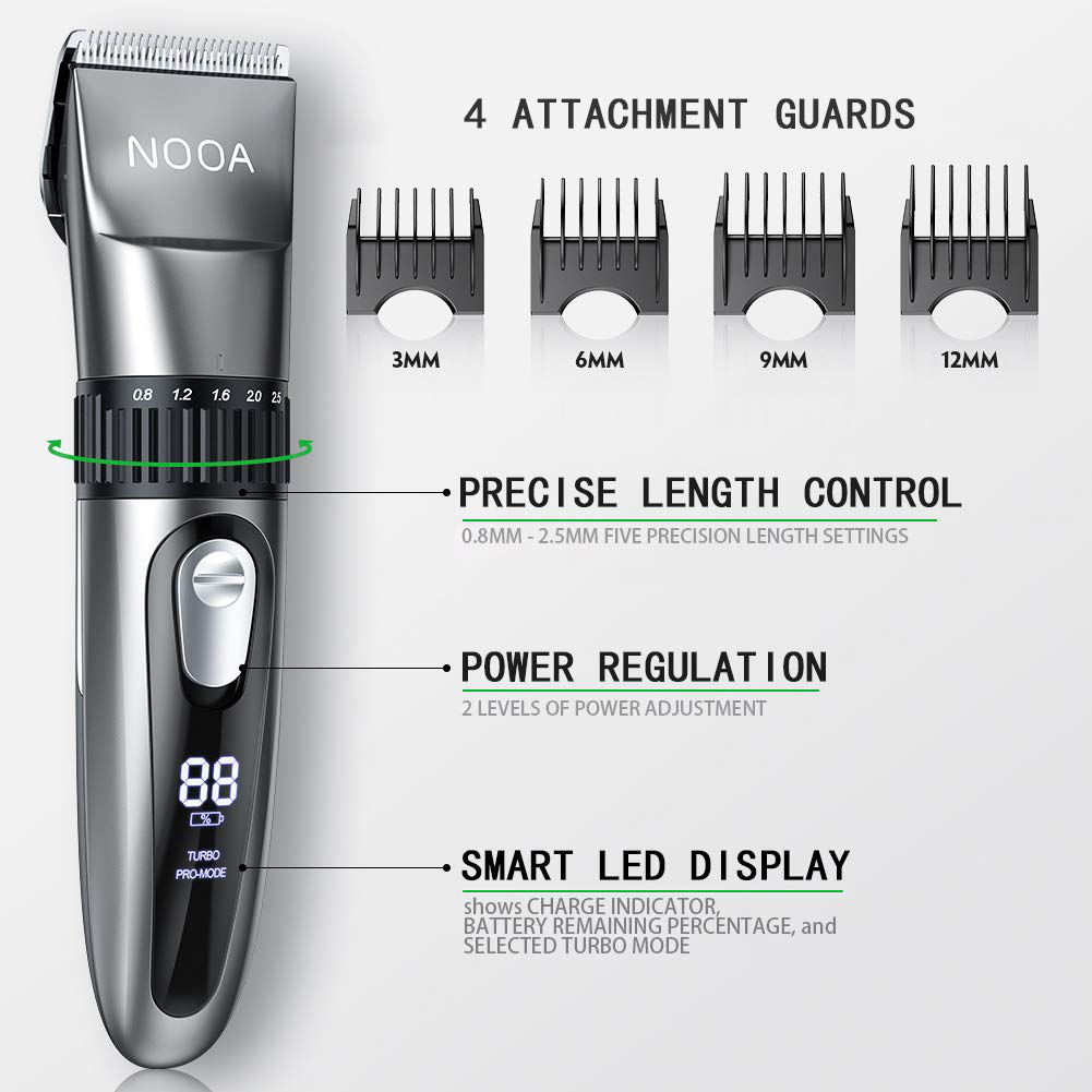 NOOA Cordless Hair Clippers for Men Hair Trimmer Haircut Kit, Rechargeable Mens Beard Trimmer Complete Hair Cutting Kit for Kids and Adults(Gray)