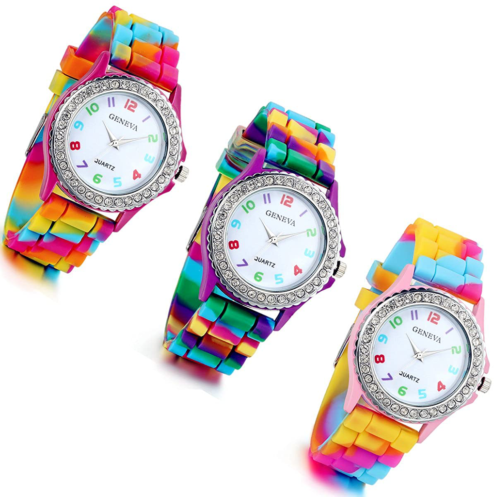 Women's Quartz Watch Rhinestone Rainbow Color Silicon Jelly Fun Play Colorful Casual Dress Wrist Watches