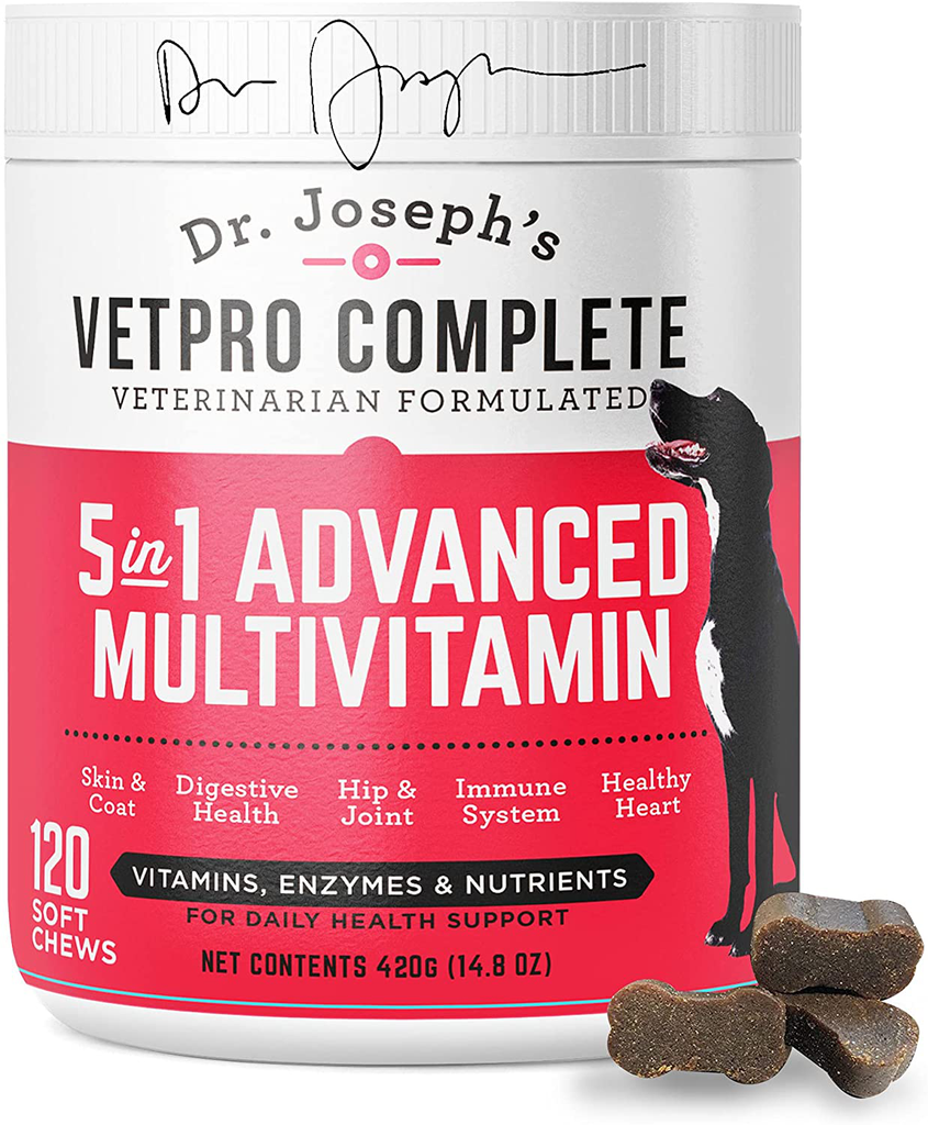 VetPro Dog Vitamins and Supplements - Pet Multivitamins with Probiotics, Glucosamine for Hip and Joint Health, Immune System Support, Allergy Meds - 5 in 1 Chewable Multivitamin for Puppy to Senior