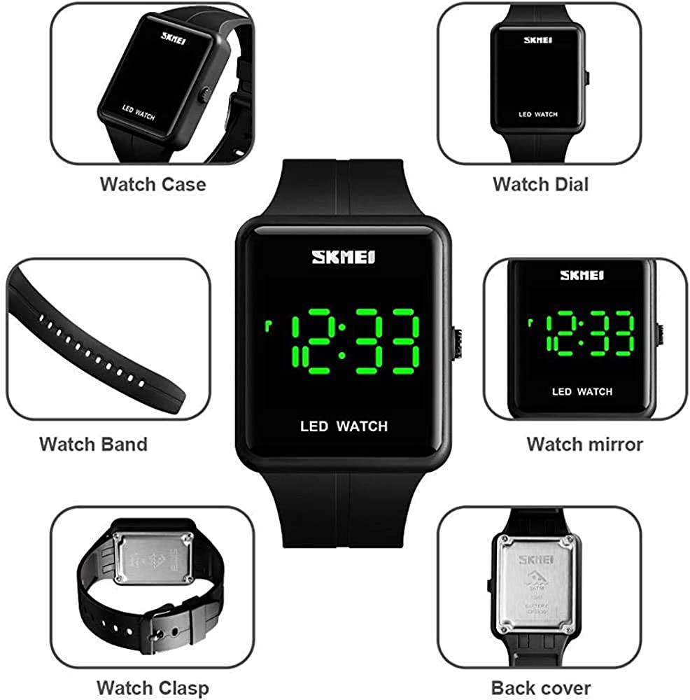 Large Face LED Digital Watch Date Time 3Bar Waterproof Wristwatch Men Women Sports Watches